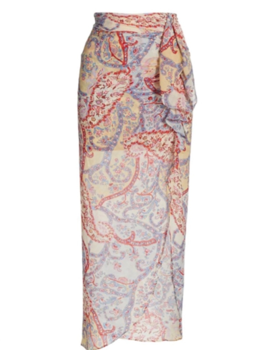 Veronica Beard Pastel Yellow & Soft Blue Paisley Wrap Maxi Skirt